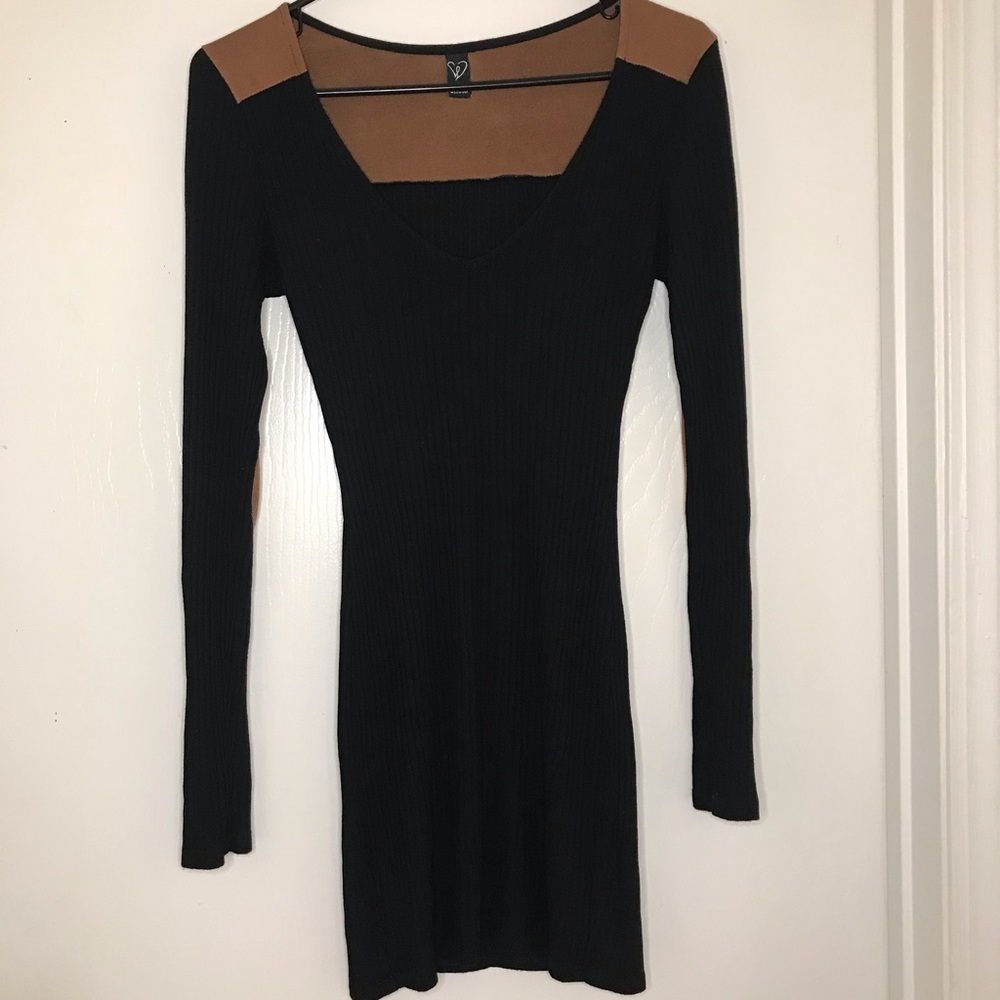 Brown and black midi dress